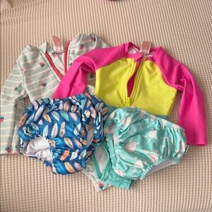 Kids Swim Set with Pink and Yellow Rash Guard